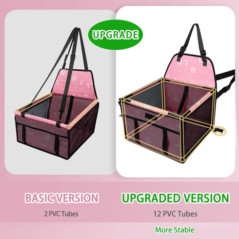 PetsHome Dog Car Seat Upgrade Dog Car Booster Seat, Foldable Pet Car Seat with 12 PVC Tubes, Waterproof Breathable Oxford Travel Puppy Car Seat for Small to Medium Dogs and Pets-Pattern Pink