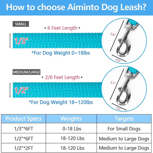 Braided Rope Dog Leash for Medium/Large Dogs, Walking Training Lead, 2FT, Light Blue