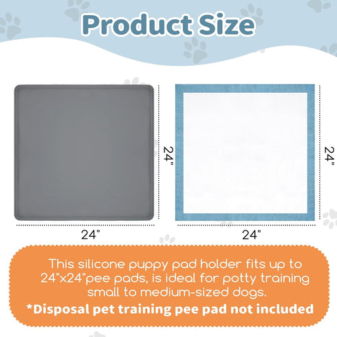 Greatbond 24" 24", 4 Pee Pad Holder for Dogs x Silicone Potty Tray with Holder Clamps, High Edge No-Spill Dog Training