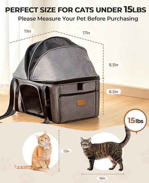 15 lbs, BurgeonNest Top-Expandable Large Cat Carrier, Soft Sided Cat Bag Carrier for Medium Large Pet Up to Upgraded