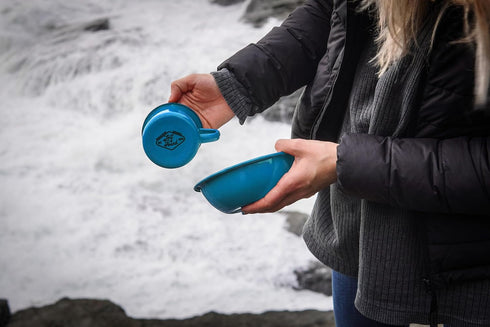 Lost & Found 6 Piece Premium Enamelware Bowl Plate Mug Outdoor Dining Set for Camping Hiking Vanlife (Glacier Blue)