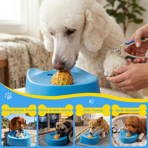 Termony 4 (2,Bicolor) Non-Slip Slow Feeder Dog Bowl, Silicone Lid & Rolling Ball for Liquid/Wet Food. Suction Cup Lick