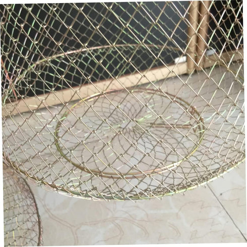 Nuiorfty 38cm Wire Fish Crab Basket Portable Foldable Round Metal Fishing Lobster Cage with Handle