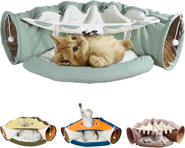LEFTSTARER 2-in-1 Collapsible Cat Tunnel for Indoor Bed and Hideout - Pet Dog