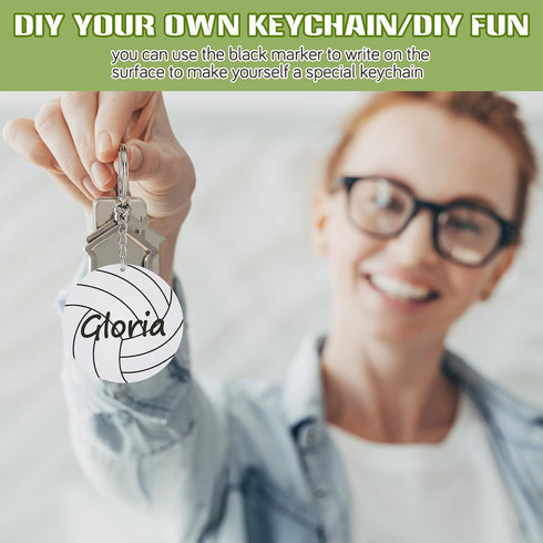Taiyin Volleyball Acrylic Keychain Bulk for Sports, Volleyball Gift Party Bag Stickers Reward with 1 Black Marker.