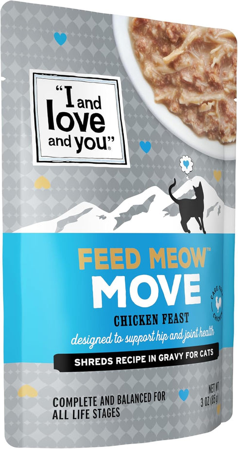 I AND LOVE AND YOU Feed Meow Move Wet Cat Food - Chicken - Grain Free, Shredded, 3oz Pack of 12