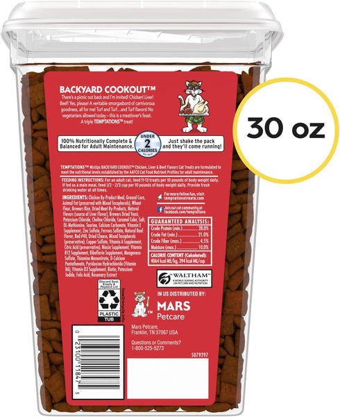 30 oz. Temptations Cat Treats MixUps Backyard Cookout Flavor Crunchy, Soft Cat Treats, Tub