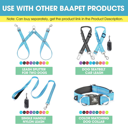 BAAPET Two Handle Dog Leash (1.0'' x 5 FT, Blue) - Dual Soft Padded Handles with Traffic Control for Small to Large Dogs