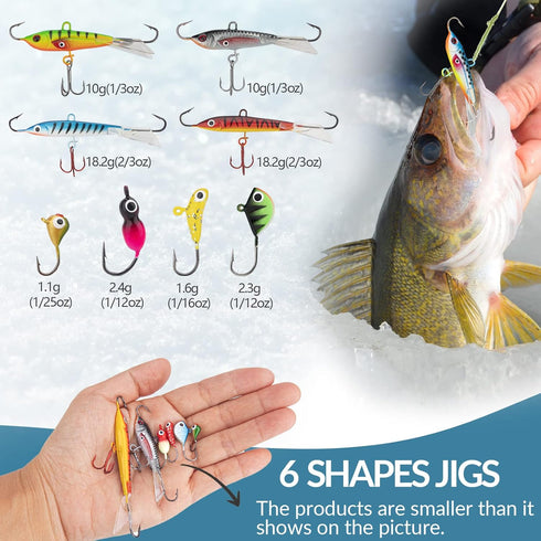 THKFISH Ice Fishing Lures and Jigs Kit, 14/26/40PCS, Walleye Crappie Panfish Pike Fishing Gear