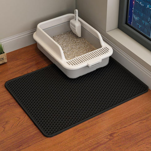 HCY&WLD Cat Litter Mat, 45x26/35x24/30x22/24x18 Inch, Double Layer Non-Slip Waterproof Cat Litter Catcher Mat, Black