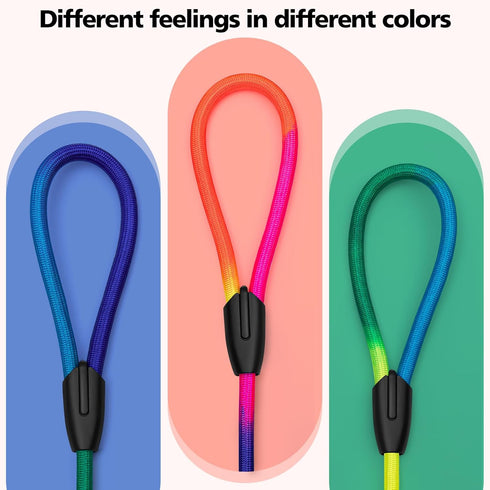 3pcs Slip lead dog leash, no Pull Pet Training Leash for Medium and Small Dogs,two leather stoppers (5feet,Rainbow)