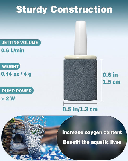 Pawfly 12 Pack Aquarium Air Stone Cylinder Bubble Diffuser Tool for Nano Air Pumps, Small Buckets, and Fish Tanks
