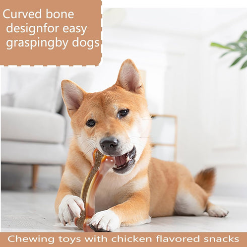 SPEREELER 6 Pack Dog Bones Chew Toys for Aggressive Chewers, Real Chicken Flavor,Indestructible Dog Teething Chew Toys