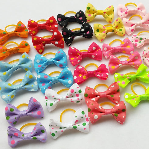 Chenkou Craft 30pcs (15pairs) Dog Pet Hair Bows with Rubber Dot Grosgrain Ribbon, Mix Colors & Patterns