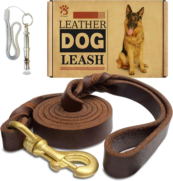 Leather Dog Leash, 4ft x 3/4 inch, Heavy Duty Braided Genuine Leather Training Leash for Large, Medium, Small Dogs