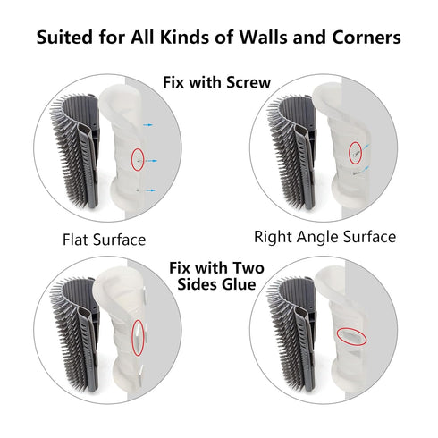 2 Pack Extended (6.1") Cat Self Groomer for Indoor Cats, Wall Corner Scratchers, Massage Combs (Grey)