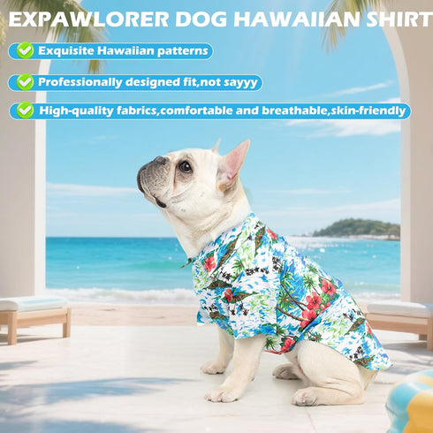 EXPAWLORER Dog Hawaiian Shirt - Breathable Polo T-Shirts with Floral Pattern for Small Medium Large Dogs