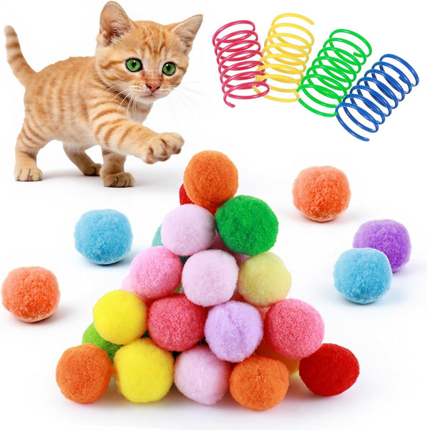 Yolev 30 Pcs Cat Pom Pom Balls 1.3in Fuzzy Cat Toy Balls Lightweight