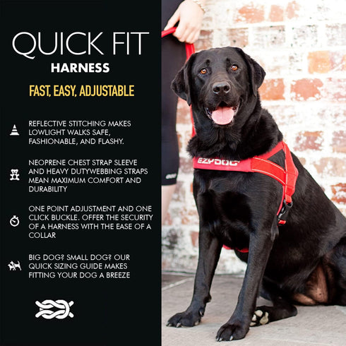 EzyDog Premium Quick Fit Adjustable Dog Harness Vest - Perfect for Training and Walking, Padded for Comfort (X-Small,