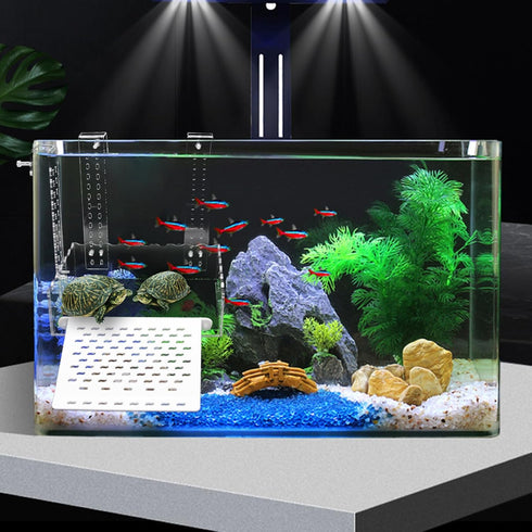 VIKKSAER Turtle Basking Platform - Simulated Lawn, Transparent Aquatic Reptile Tortoise Resting Dock, Hanging Ramp (XL)