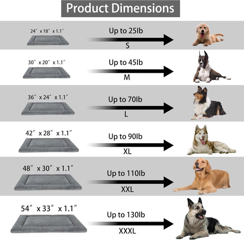 Dog Bed Mat, Reversible Crate Pad for Small to Large Dogs and Cats, Ultra Soft Cozy Sleeping Mat (S 24”x 18”)