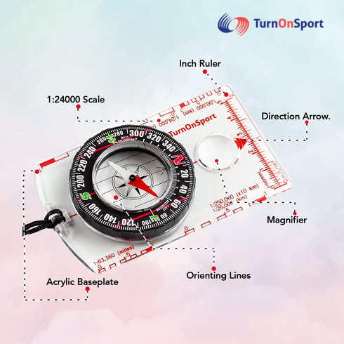 Backpacking TurnOnSport Orienteering Compass - Advanced Scout Compass for Hiking, Camping, and - Best Survival Gifts