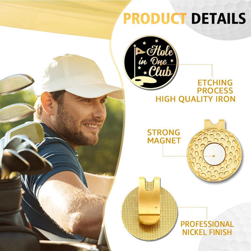 Hole in One Club Black Gold Golf Ball Marker - Hat Clip, Funny Golf Accessories for Men Women, Novelty Gifts