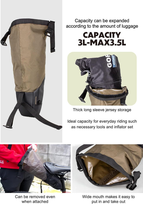 GORIX Bike Saddle Bag, Waterproof Expandable Roll Type 3L Lightweight Cycling Rear Seat Pack