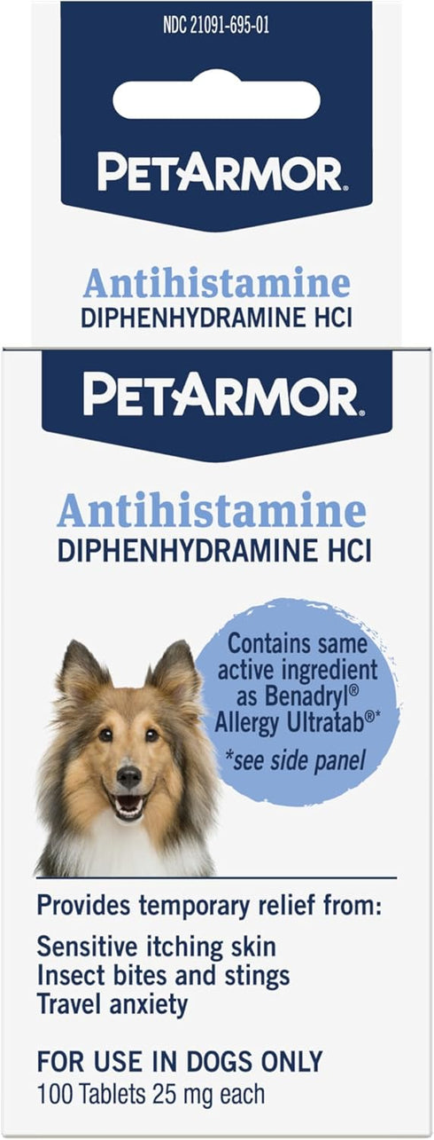 PetArmor Antihistamine Allergy Relief for Dogs, Easy-to-Use Anti-Itch Medicine, 100 Tablets