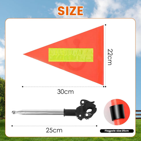 Golf Cart Flag Pole | Reflective 22X30cm Orange Safety Flag with Telescopic Mount