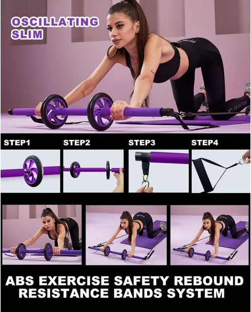 Ultimate Pilates Bar Set with Multiple Resistance Bands, Abdominal Rollers, Squat Machine, Portable Home Gym for Men