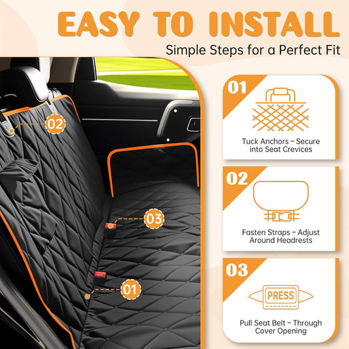 100% 600D (54" 59" Dog Car Seat Cover for Back Seat Waterproof, Long-Lasting and Soft Nonslip Backseat Cover for Cars