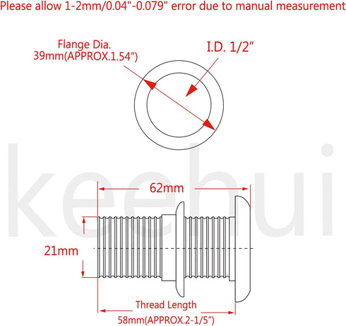 keehui 316 Stainless Steel Durable Combo Thru-Hull Fitting w/Nut and Custom Gasket for Boats, Yachts