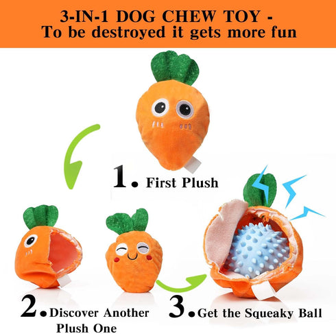 MewaJump Squeaky Dog Toys with Ball - 3-in-1 Plush Cute Dog Chew Toy for Teeth Cleaning, Puppy Enrichment for Small and