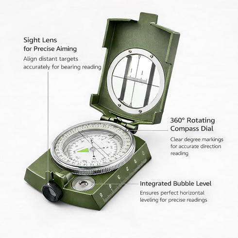 YKFLEXT Military Lensatic Compass, Hiking Compass for Survival Water-Resistant Outdoor Hiking Survival Direction Finder