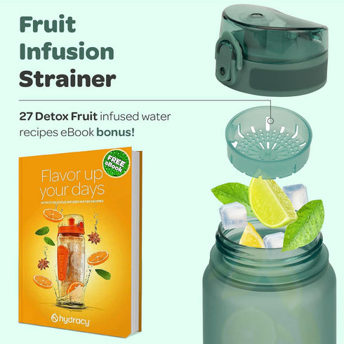Hydracy Large Water Bottle with Time Marker - BPA Free Gym Bottle, Leak Proof with Fruit Infuser Strainer, Ideal for