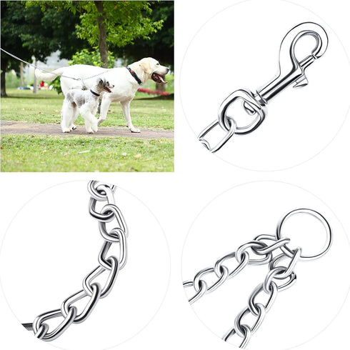 PETTOM 2 Way Dog Lead, Metal Chain Double Pet Clip Leash Coupler, 360° Swivel, No Tangle, S 3.0mm*50cm, Silver