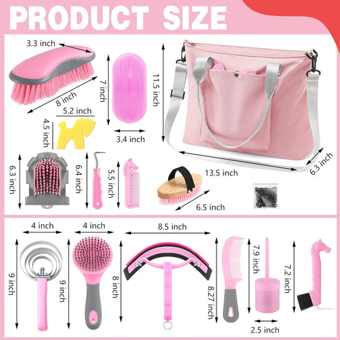 15 Sets Abbylike Pieces Horse Grooming Kit with Organizer Tote Bag Tack Room Supplies Horse Brush Care Equine Cleaning