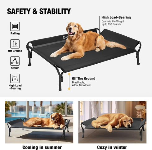 Veehoo Cooling Raised Dog Bed - Guardrail Elevated Bed, Chewproof Frame with Washable Breathable Teslin Mesh, Non-Slip