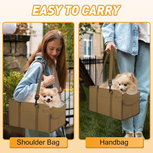 Portable Dog Car Seat for Small Dogs - Adjustable Safety Leash, Washable Cushion & Storage Pocket - Pet Booster Seat