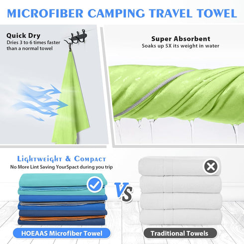 2 Pack Pool,Gym,Hiking,Backpacking,Fitness HOEAAS Microfiber Camping Towels, Quick Dry Towel, Super Absorbent Ultra