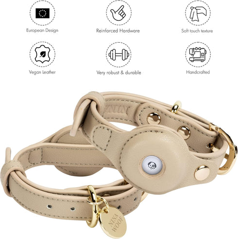 Cupertino Dog Collars, Harnesses & Leashes, Adjustable Dog Collar Made from Vegan Leather with Dog Tracker Device