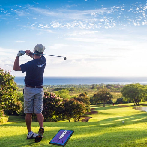 TeeTime Golf Practice Mat - Patent Pending Dual-Tone Sequin Design for Indoor/Outdoor Golf Training with Carry Clip