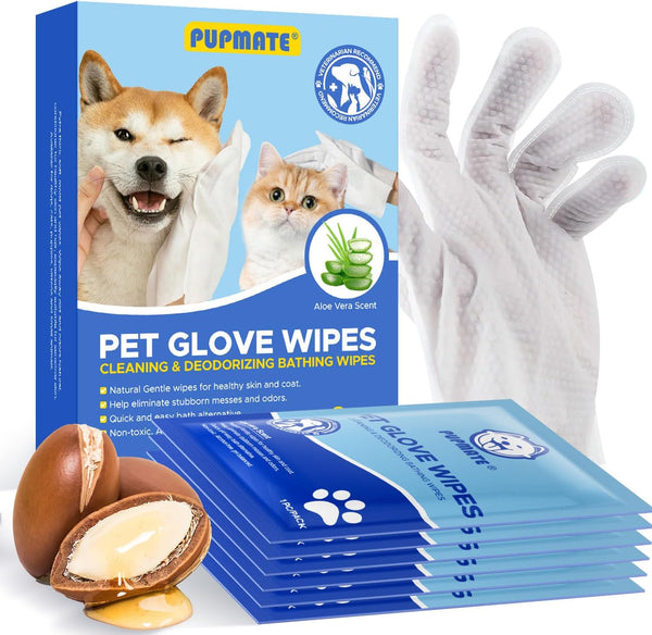 Hypoallergenic Pet Cleaning Glove Wipes for Dogs & Cats, Disposable No-Rinse Grooming Wipes, 6 Pcs for Daily Care