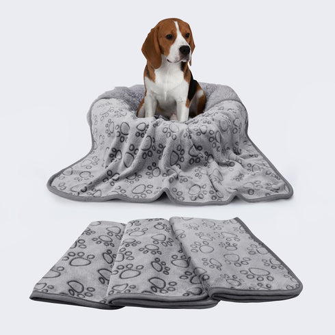 Luciphia 1 Pack 3 Blankets Fluffy Premium Fleece Pet Blanket, Grey Paw Flannel Throw for Small Dog Cat (23"x16", Pack