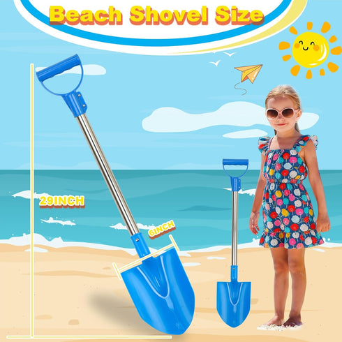 Frebuta 29in 3PC Heavy Duty Beach Shovel, Thickened Metal Sand Shovel with Stainless Steel Foam Handle Non-Slip Grip