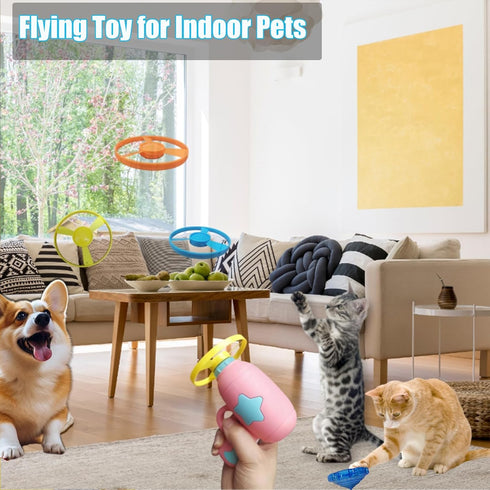 7 5 Propellers,1 Piece Cat Fetch Toys, Interactive Flying Cat Toy with Flying Spinning Tops, Dog Cat Pet Tracks Chasing