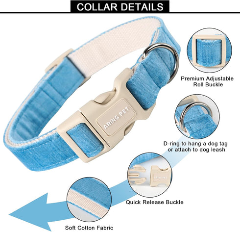 ARING PET Adjustable Cotton Dog Collar, Lightweight Comfortable Blue Collars with Quick Release for All Sizes