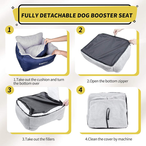25 lbs, BurgeonNest Dog Car Seat for Small Dogs, Fully Detachable and Washable Cat Carseats Under Soft Pet Booster