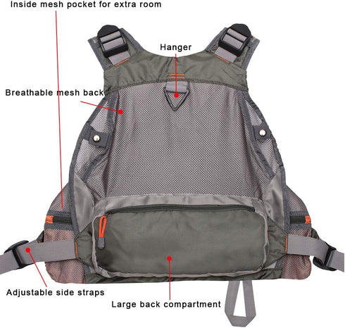Lightweight Fly Fishing Vest with Multi Pockets - Adjustable Size Mesh Fishing Backpack